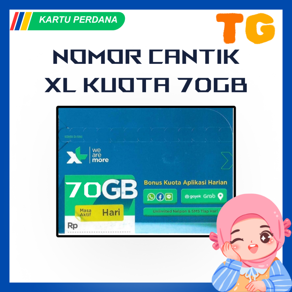 Kartu Perdana Nomor Cantik XL Xtra Combo Flex XXL Kuota 70GB Nasional Segel