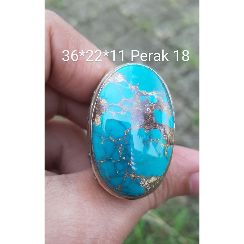 Natural Cincin Pirus Persia Hijau Lawasan Ring Perak Istimewa