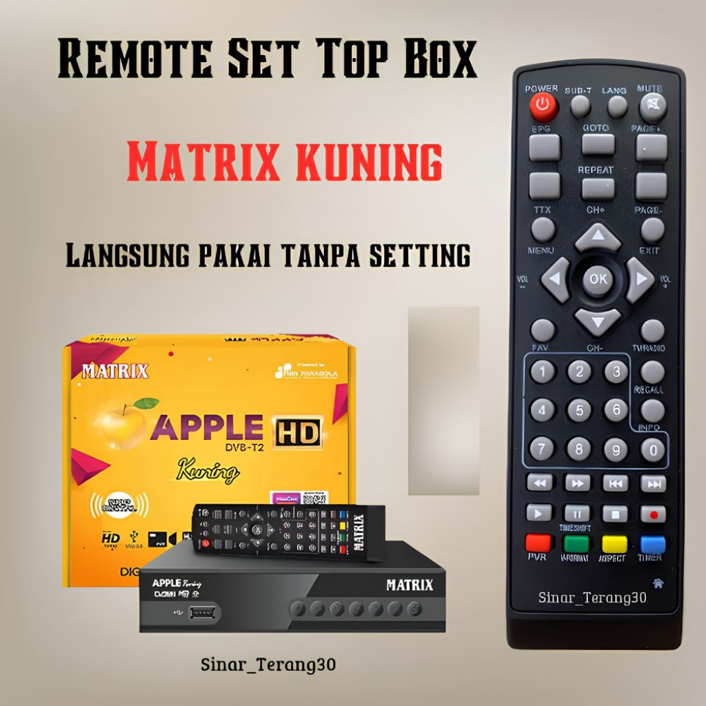 Remote Remot Stb Matrix Apple Kuning HD DVB T2 Langsung Pakai Tanpa Setting