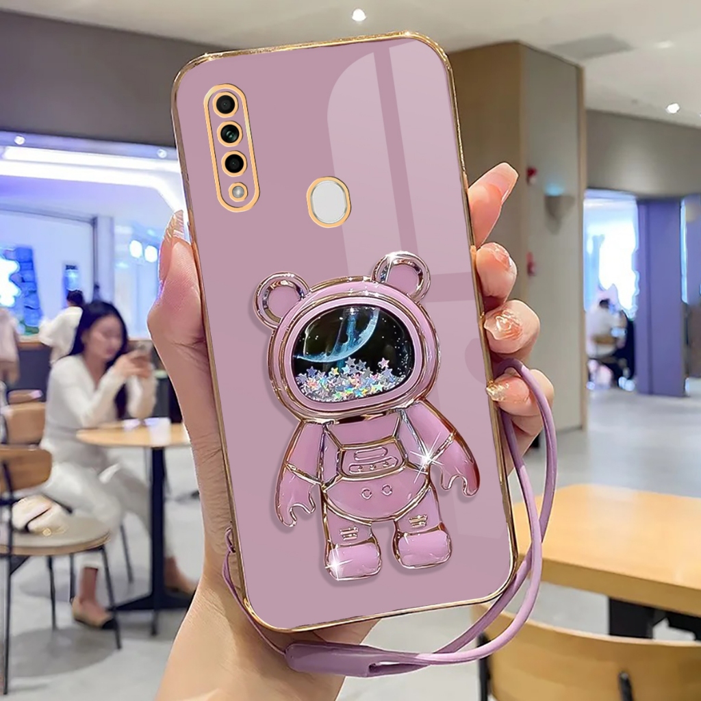 Case Oppo A8, A31 Softcase Stand Holder Mirror Silicone Luxury Plating