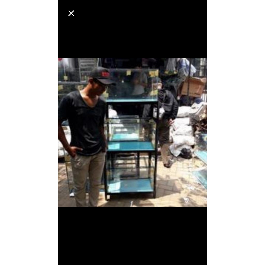 palet aquarium 60x30x35 .3 pcs dan rak 3 susun besi siku