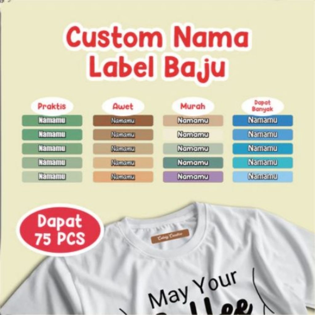 

Sehari Jadi! Stiker Sablon Label Nama Baju Stiker Custom Nama Label Printing Kain / Kaos Sablon Setrika Gratis Custom Nama Isi 75 pcs, Praktis Tinggal Setrika