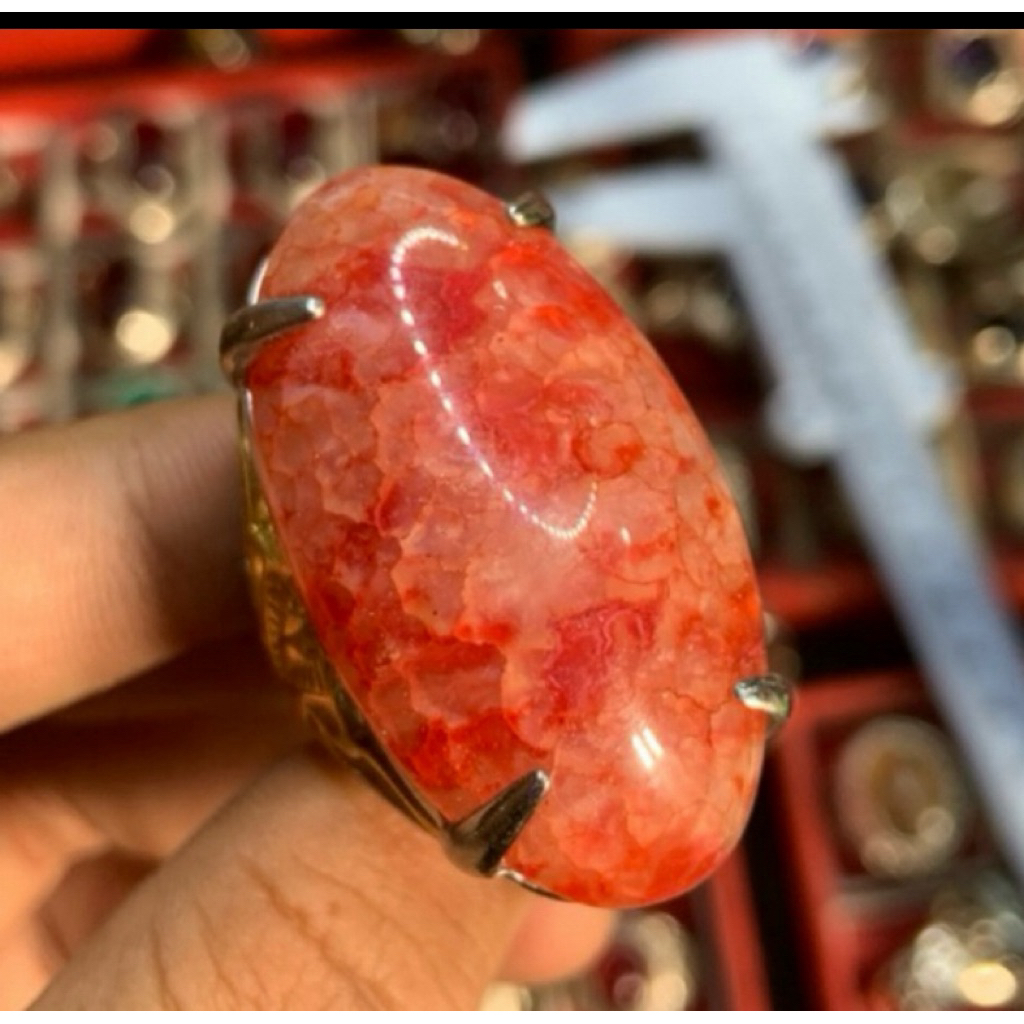 Batu Cincin Pandan Merah Lumut Way canan natural %100 batu lumut
