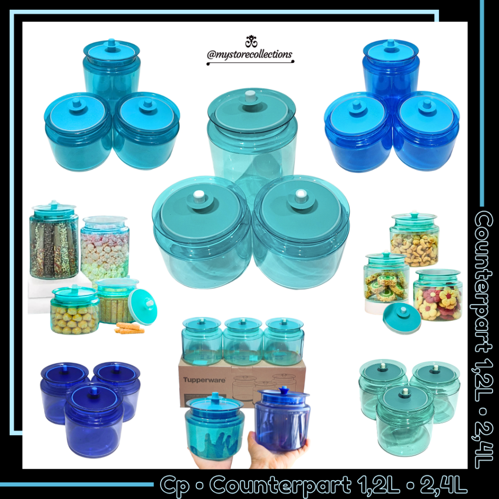Tupperware Counterpart Crystal Blue Toples Penyimpanan Makanan 900ml 1.2L 2.4L