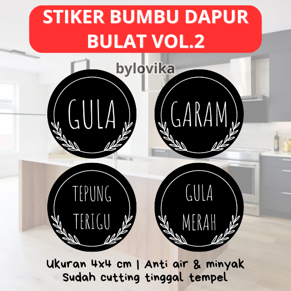 

BISA CUSTOM STIKER BUMBU DAPUR BULAT 4X4 CM KITCHEN LABEL TERMURAH BISA REQUEST COD ANTI AIR WATERPROOF DAN ANTI MINYAK PANTRY LABELS AESTHETIC ESTETIK GULA GARAM PENANDA BUMBU REMPAH