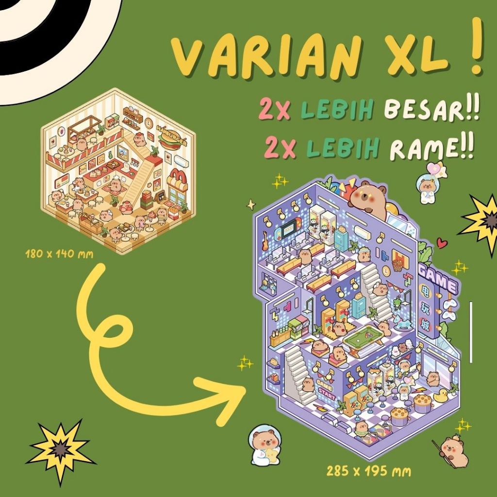 

Yelloo!! EXTRA LARGE DIY Stiker Ruangan 3D PREMIUM Reusable Korean Sticker Pack Buku Sticker Landscaping Art