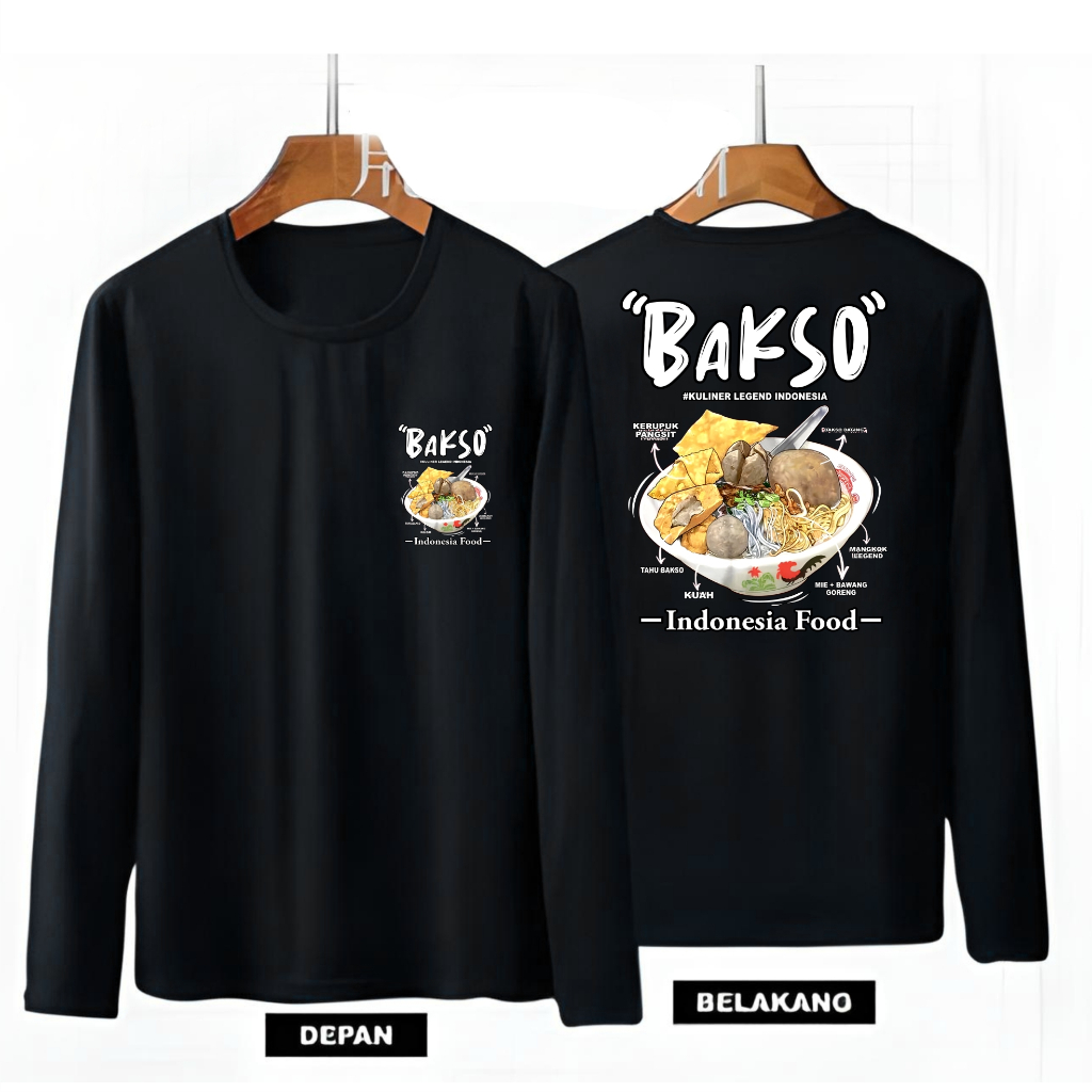 kaos lengan panjang atasan dewasa gambar bakso , kaos indonesia food, kaos dewasa lengan panjang