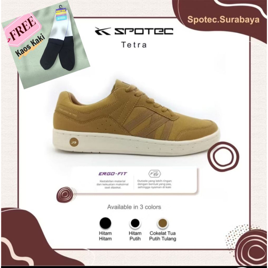 Sepatu Sneaker SPOTEC TETRA Coklat Tua-Putih Tulang