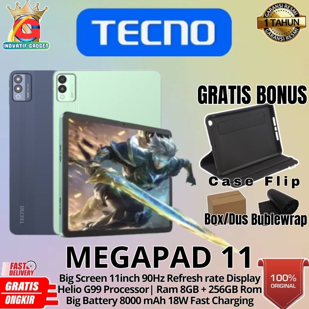 TABLET BARU TECNO MEGAPAD 11 8/256GB Ram Upto 16GB GARANSI RESMI 100% ORIGINAL