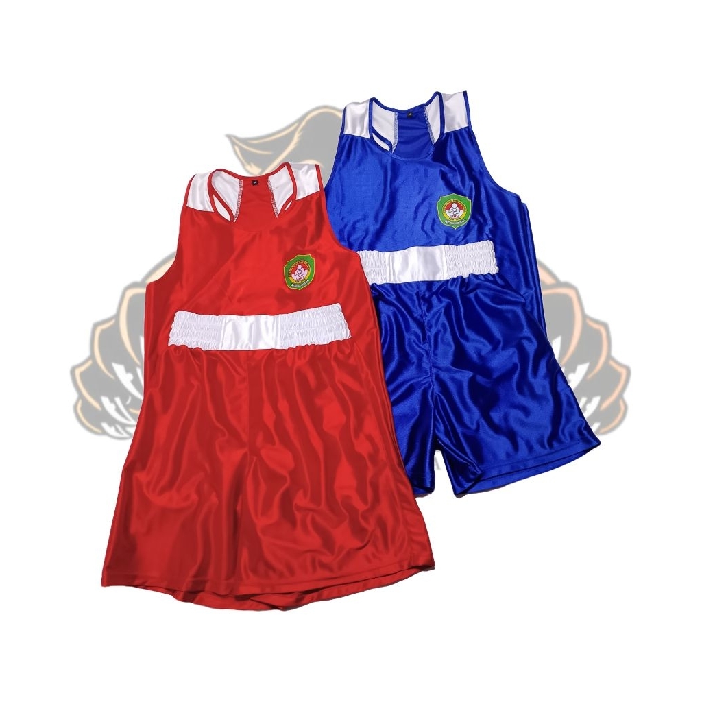 Baju Tanding Tinju Setelan Baju Boxing Setelan Singlet Tinju Warna Merah dan Biru Model N1ke Polos d