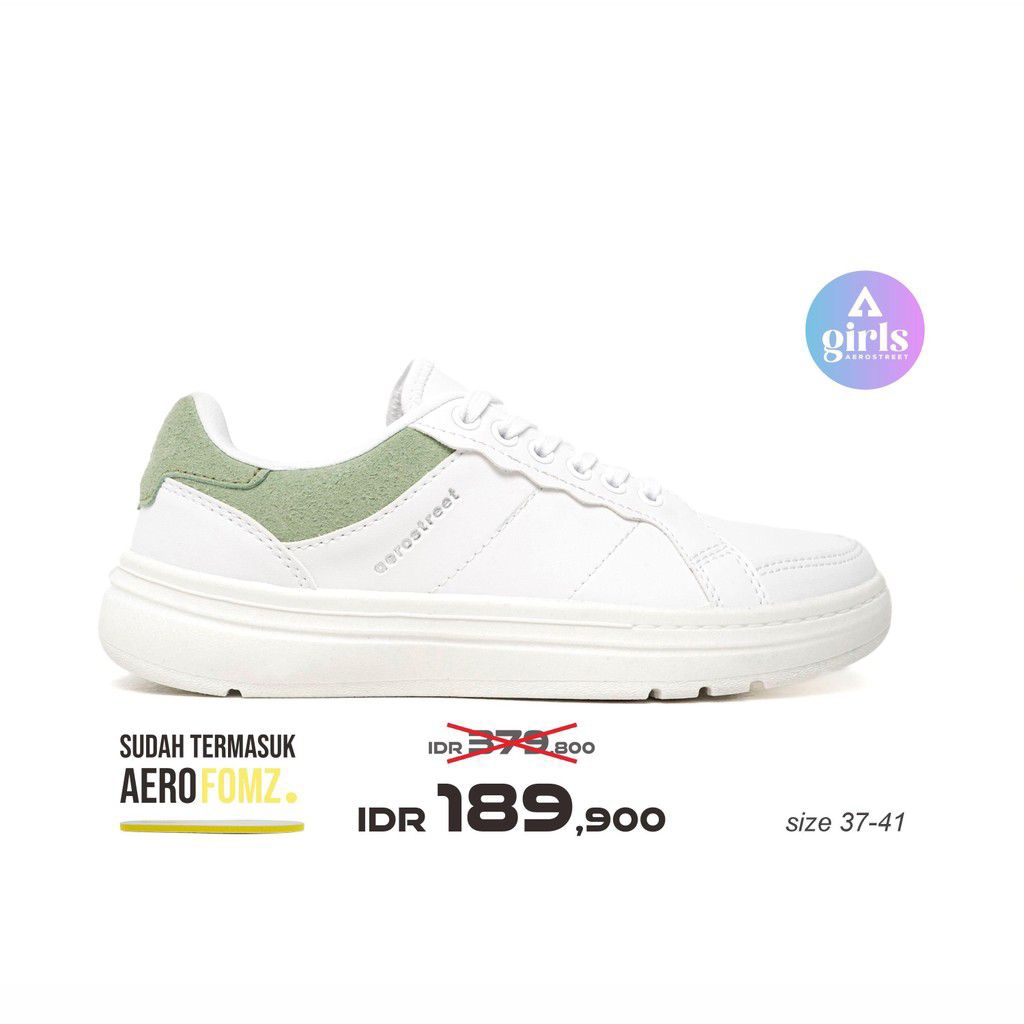 Sepatu Aerostreet 41 Naura Putih Putih Hijau Pastel