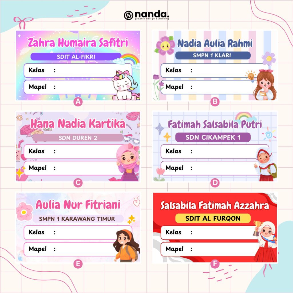

Stiker Label Nama Anak Sekolah Waterproof - 1 Pack Isi 40 Lembar | Bisa Custom Nama & Desain Lucu