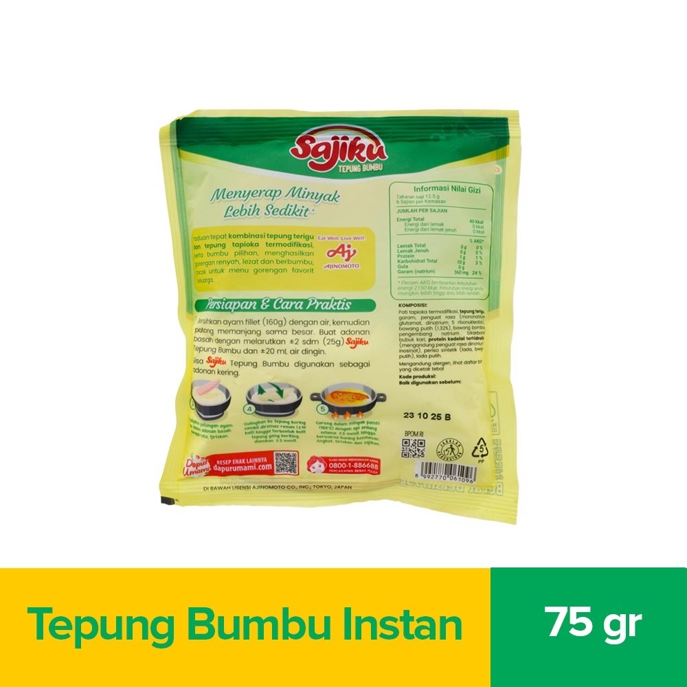 

Sajiku Tepung Bumbu Less Absorb Oil 75g