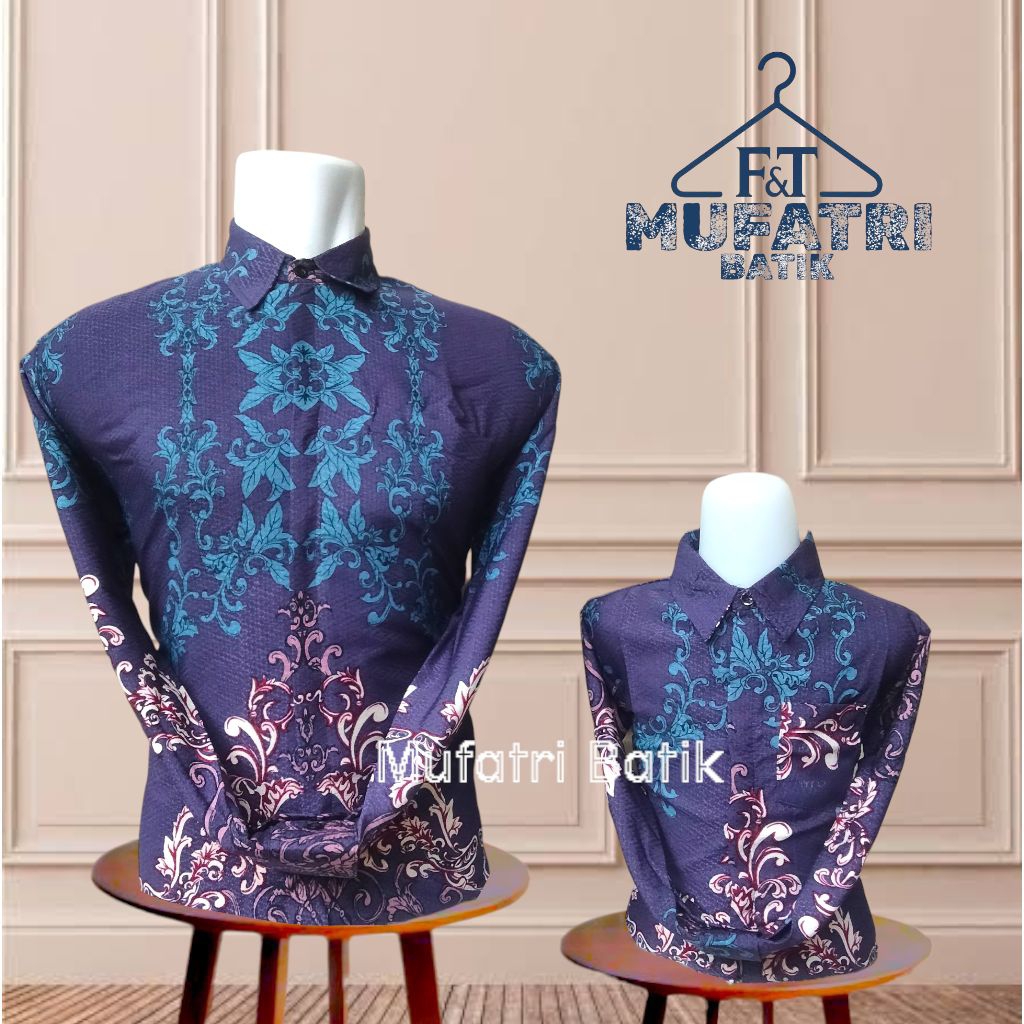 Kemeja batik Ungu Terong couple ayah dan anak bahan dobby premium
