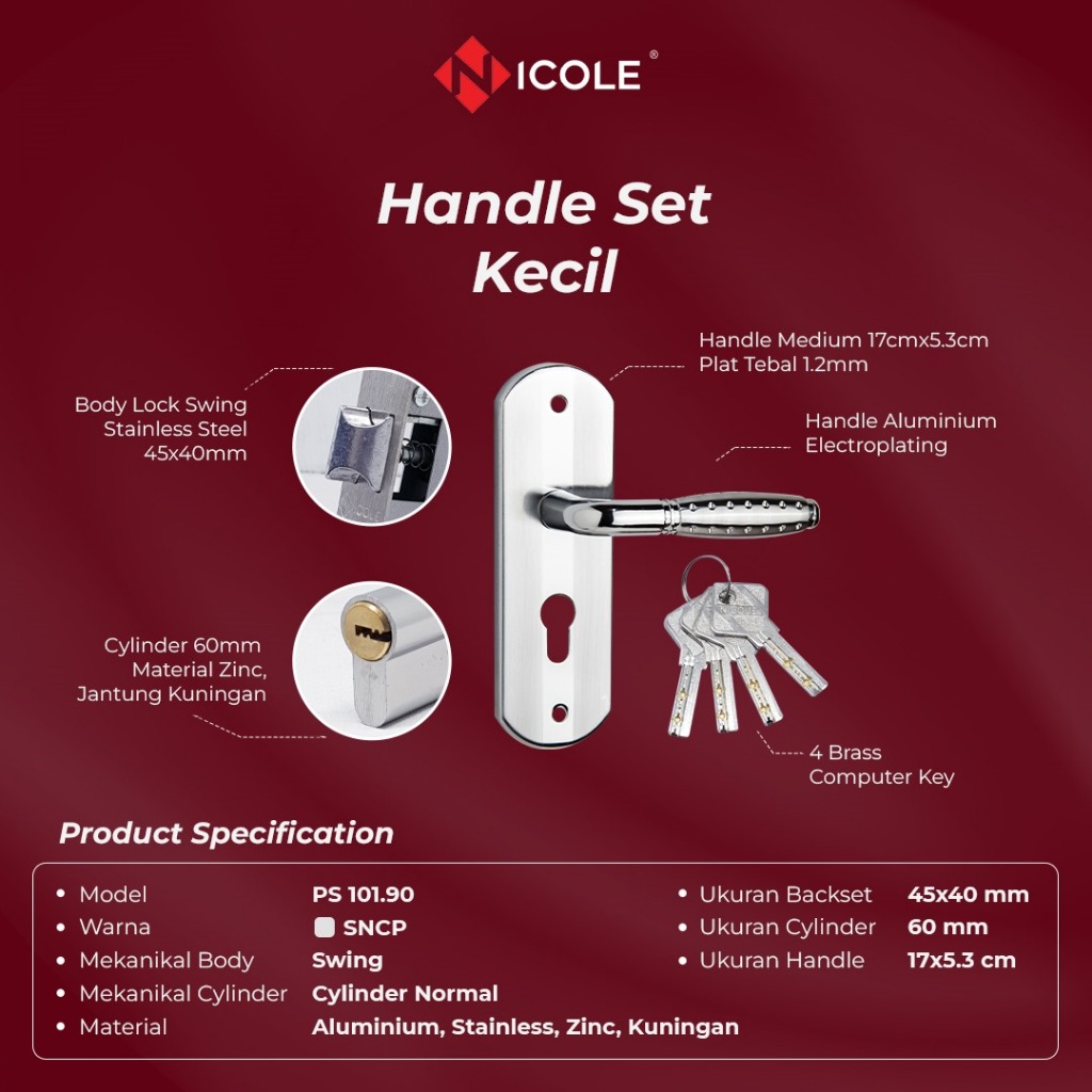 Nicole Gagang Pintu Set Kecil / Handle Pintu Set Small