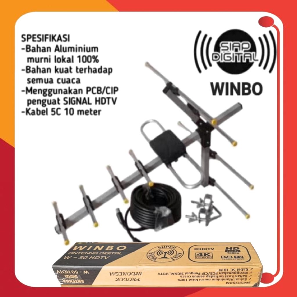 ANTENA TV DIGITAL OUTDOOR WINBO W-50 + KABEL 10 METER ANTENA TV LUAR DVBT2,