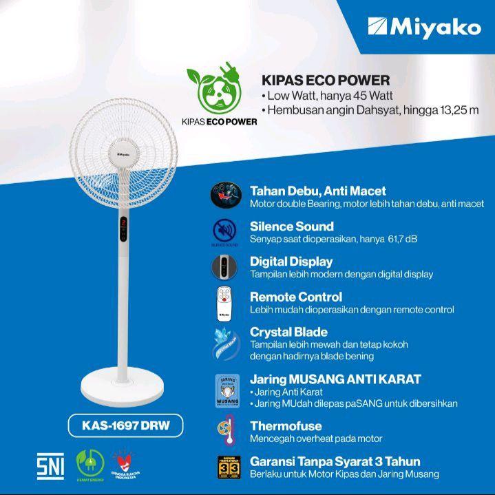 MIYAKO KAS-1697 DRW PUTIH Kipas Angin Berdiri 16" Pakai Remot BATAM