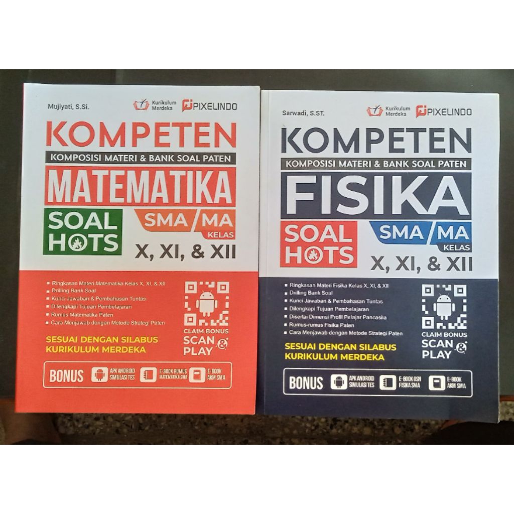 Buku Kompeten kurikulum merdeka matematika dan fisika (preloved) Gratis 1 set stabilo pasteeel