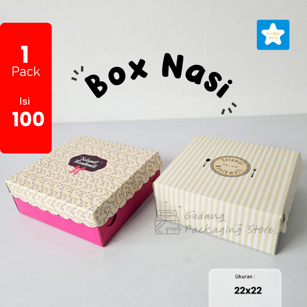 100 box /  Dus Nasi 22x22 Cantik / Box nasi Cantik / Ivory