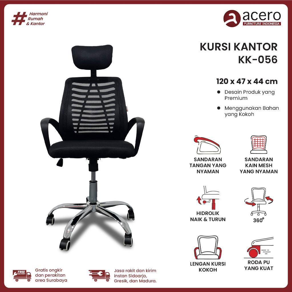 ro Furniture Kursi Kantor Hidrolik / Kursi Kantor Putar / Kursi Kerja Kantor Beroda 056