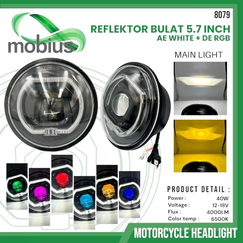 LAMPU DEPAN REFLEKTOR RGB LED MOBIUS ORIGINAL BULAT 5.7 INCH & 7 INCH