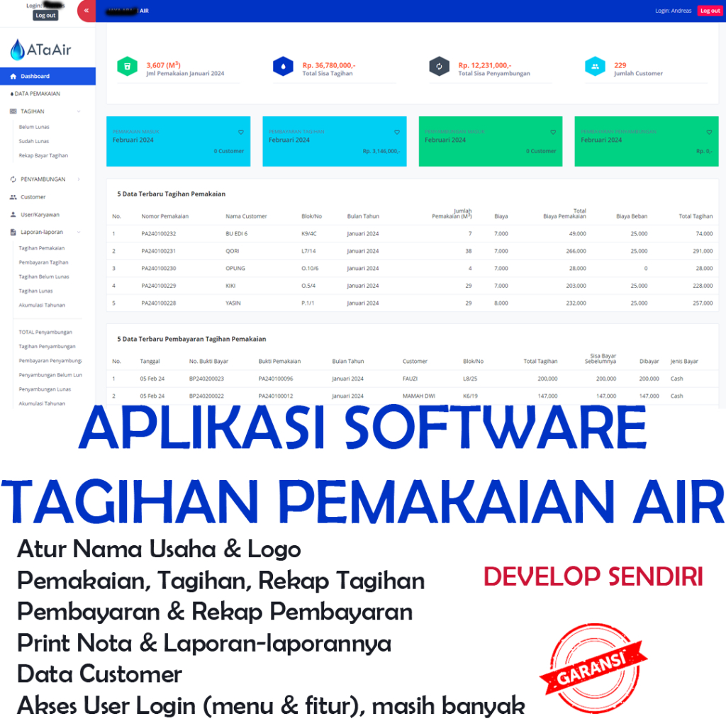 Program Aplikasi Tagihan Pemakaian Air Software