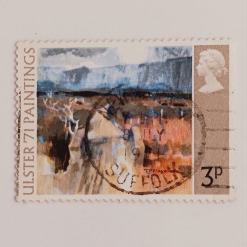 

(AD) Perangko Inggris Britania Raya 1971 Ulster 1971 - Paintings - A Mountain Road, T.P. Flanagan 3 penny Used