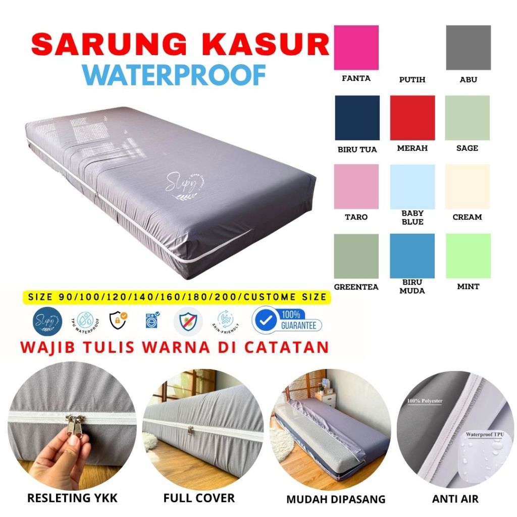 Sarung Kasur Busa Waterproof anti air Resleting U Bisa Custom