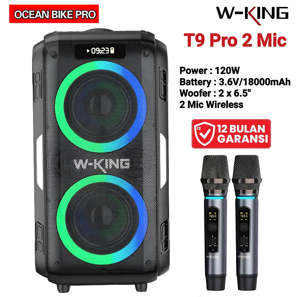 Wking Speaker Bluetooth Karaoke Super Bass Wking T9 Pro 2 Mic Wireless Portable Party TWS