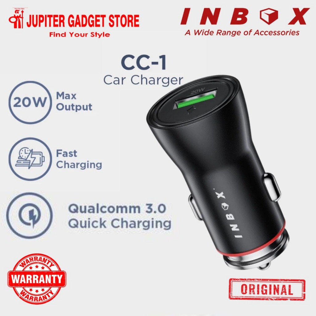 Inbox Car Charger Mobil CC-1 USB Fast Charging 20W