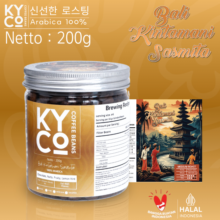 

Biji Kopi Arabika Bali Kintamani Sasmita 200 gram - Full Wash Grade 1 | Roast Beant | Kintamani | Medium Roast | Kiyowo Coffee Roastery