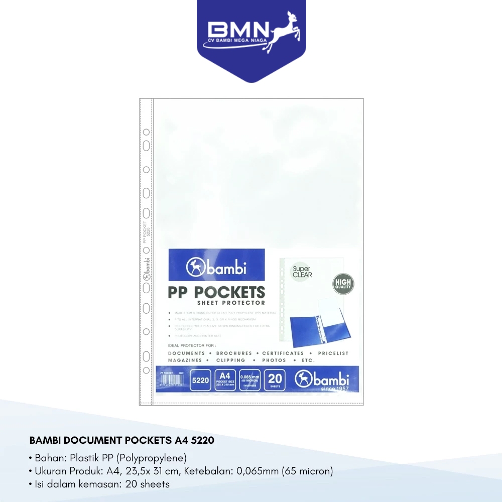 

BAMBI Document PP Pocket Transparant A4 Ketebalan 0.06 mm - 5220