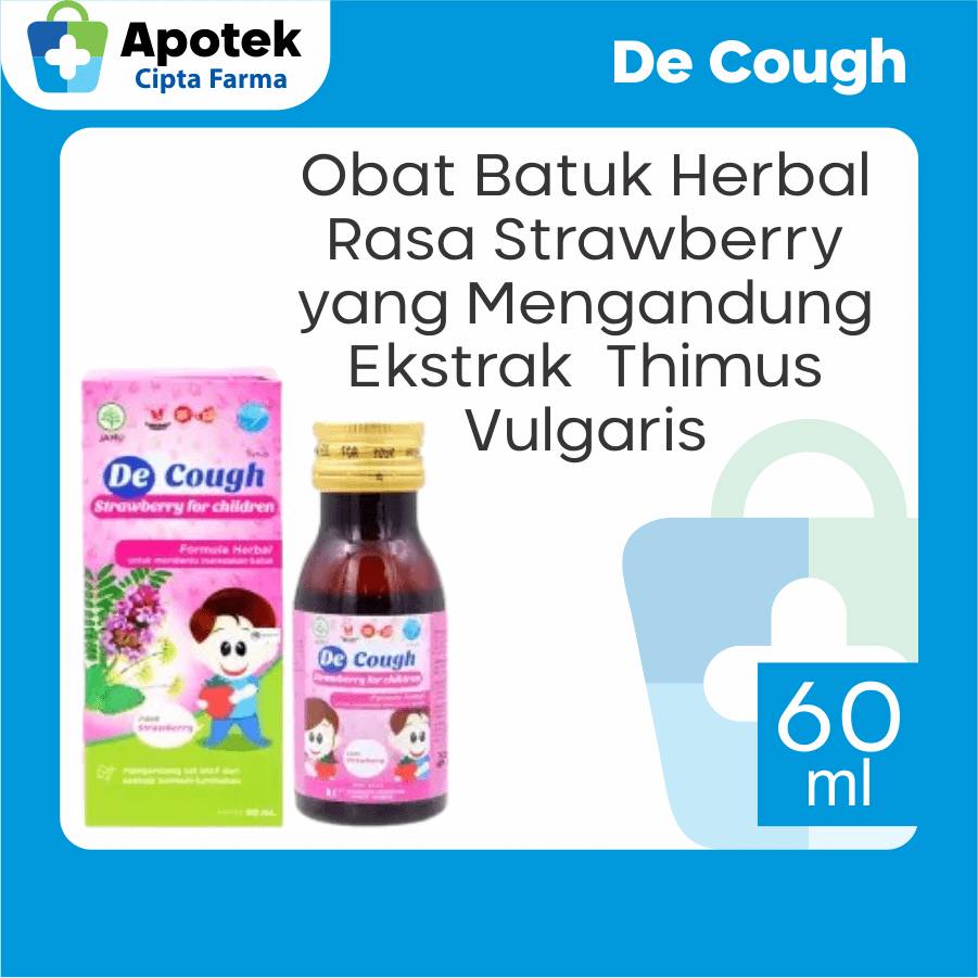

De Cough Syrup Rasa Strawberry Ekstrak Daun Saga Adas Obat Batuk Kering dan Batuk Berdahak