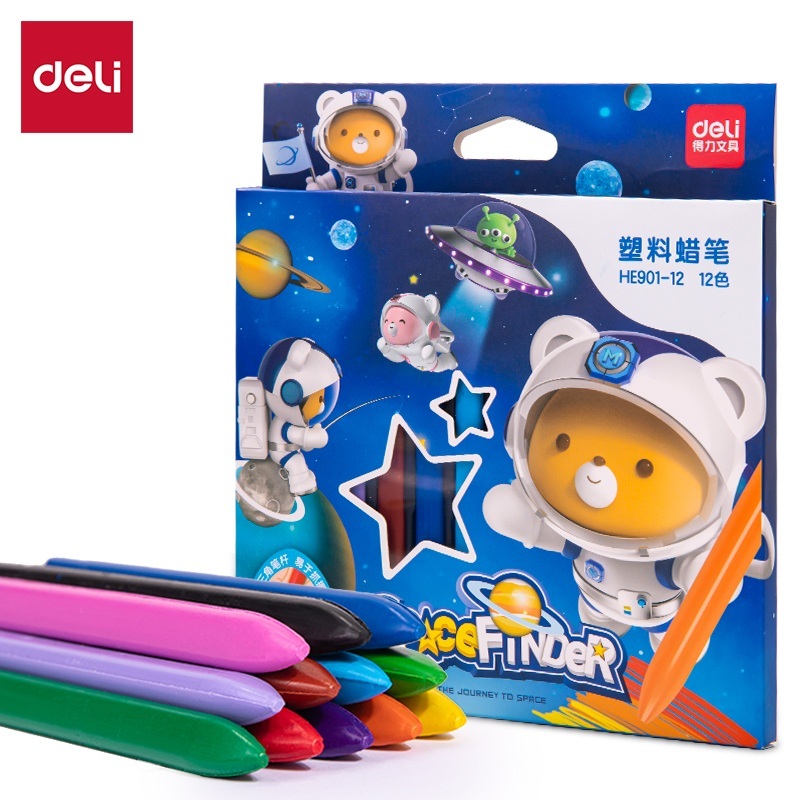 

Deli Plastic Crayon / Krayon Plastik 12 Tidak mengotori tangan ergonomis tidak beracun HE901-12