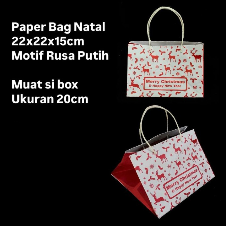 

paperbag snack natal motif rusa putih tas hadiah merry christmas ukuran 22x22x15cm