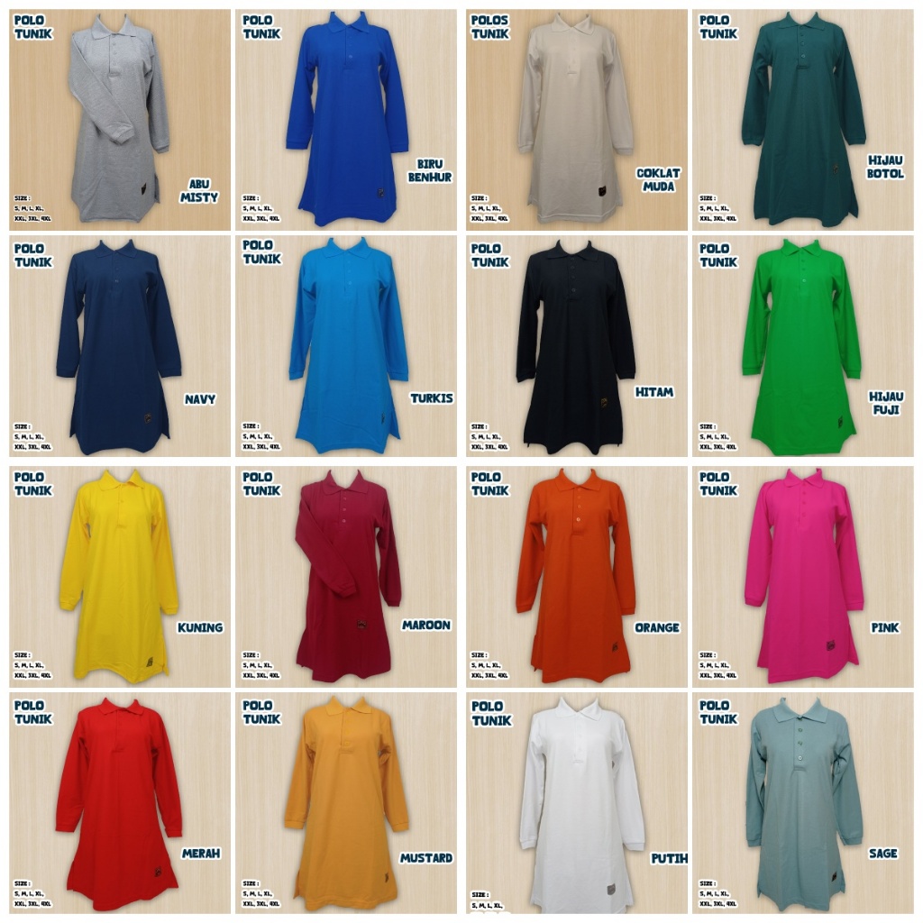 XXXXL Kaos Polos Polo Tunik Muslimah Jumbo 4L Kancing Depan Busui/Seragam Kerja/Santai