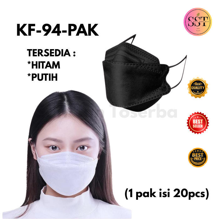[SST] Masker KF-94 Hitam Putih 20 PCS Face Mask K Pop 3D Evo Mask Artisan Earloop