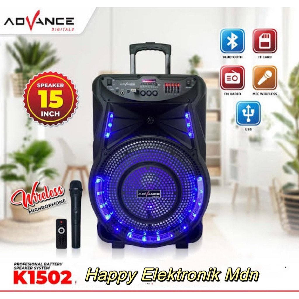 Advance Speaker Portable 15 Inch Advance Portable Speaker Advance K1502 Bluetooth 15 Inch + 1 Mic
