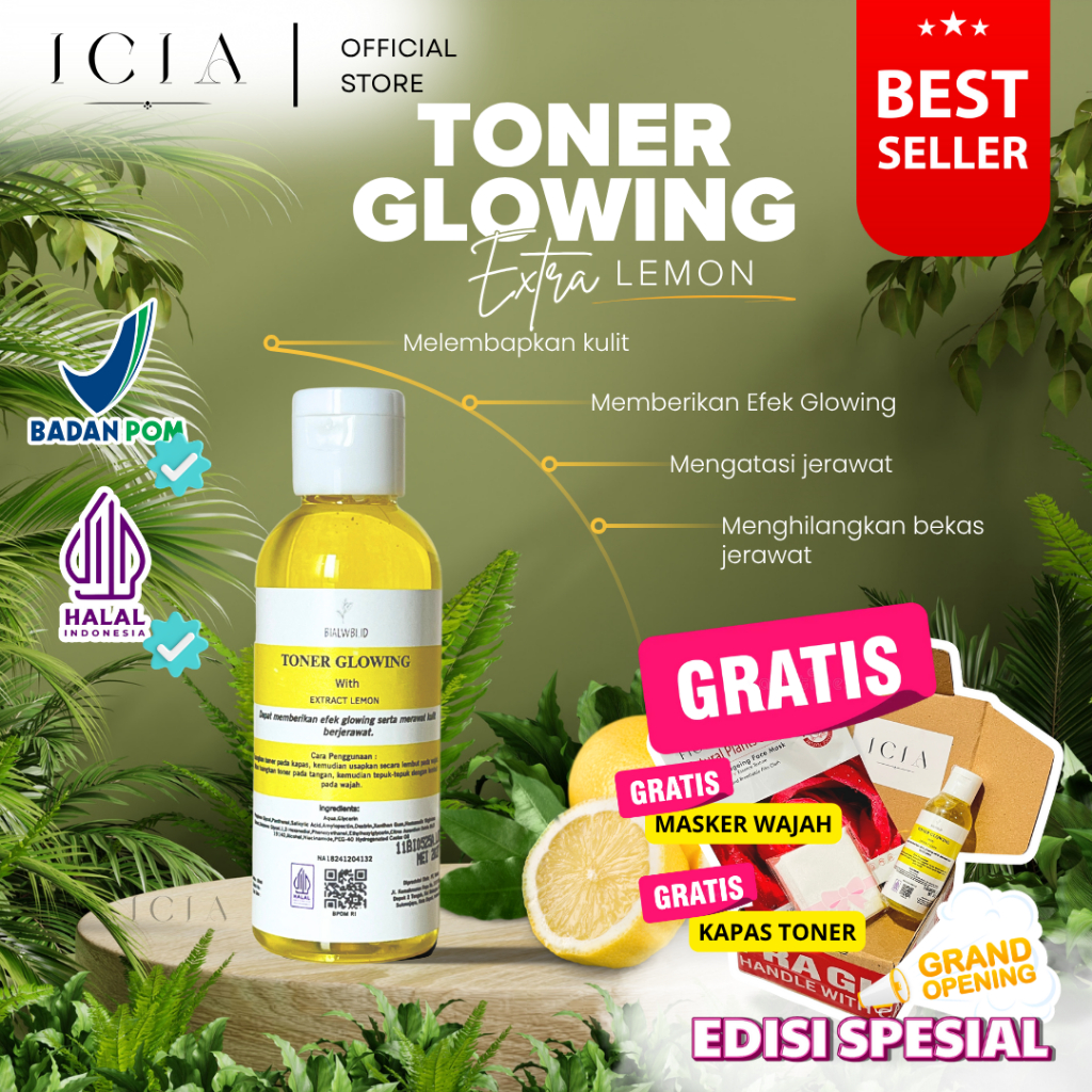(BPOM) TONER PELICIN BIALWBI EXSTRAK LEMON/TONER GLOWING EXSTRA LEMON BPOM