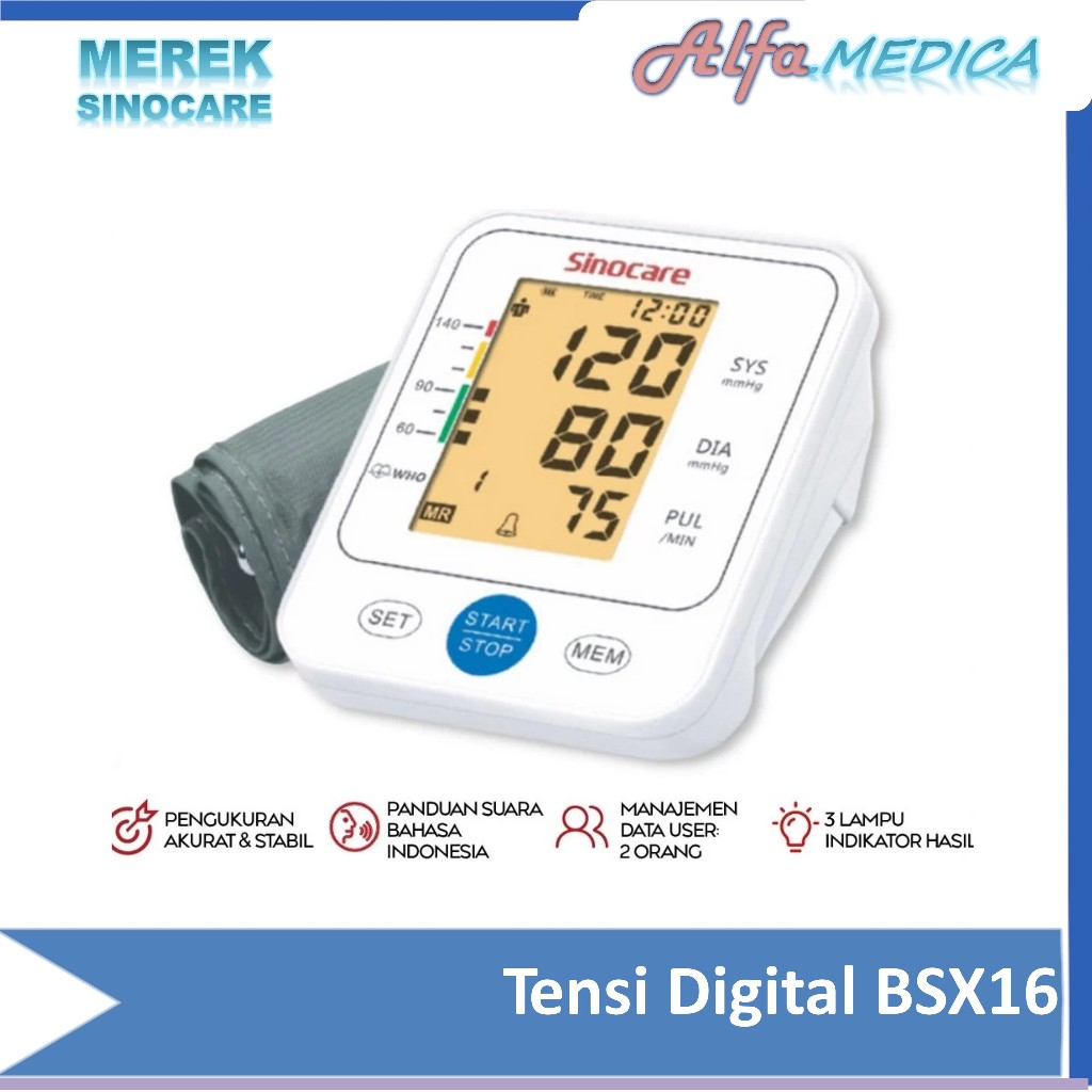 Alat Tensi Darah Digital Otomatis Sinocare BSX516 (Bahasa Indonesia) Tensi Digital Alat Cek Tensi Da