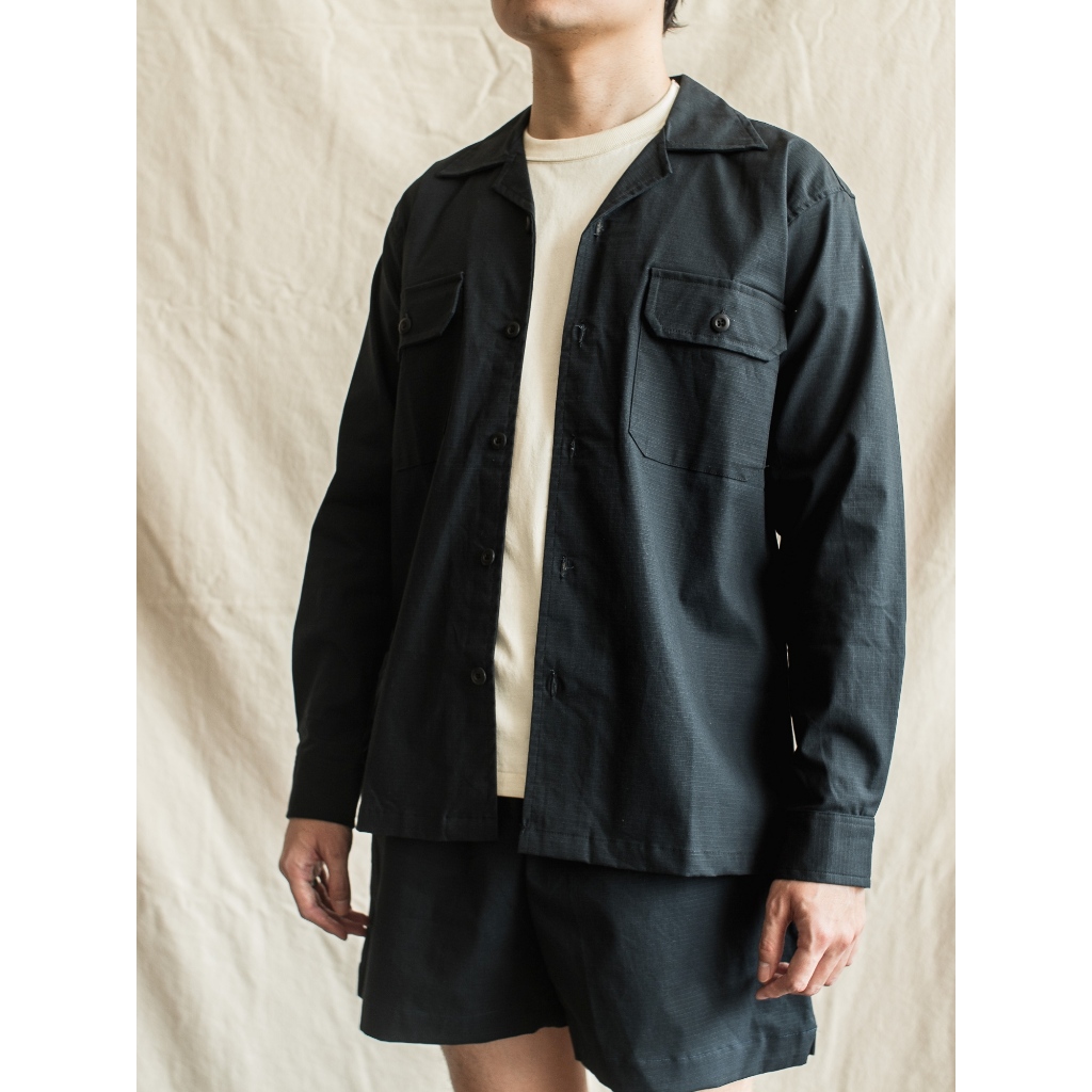 QUTN Kemeja Pria Lengan Panjang Oversized Open Collar LS - Navy Ripstop