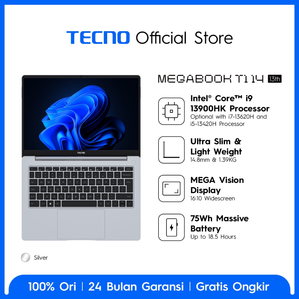 TECNO MEGABOOK T1 14 13th - 16GB+512GB, Intel Core i9-13900HK
