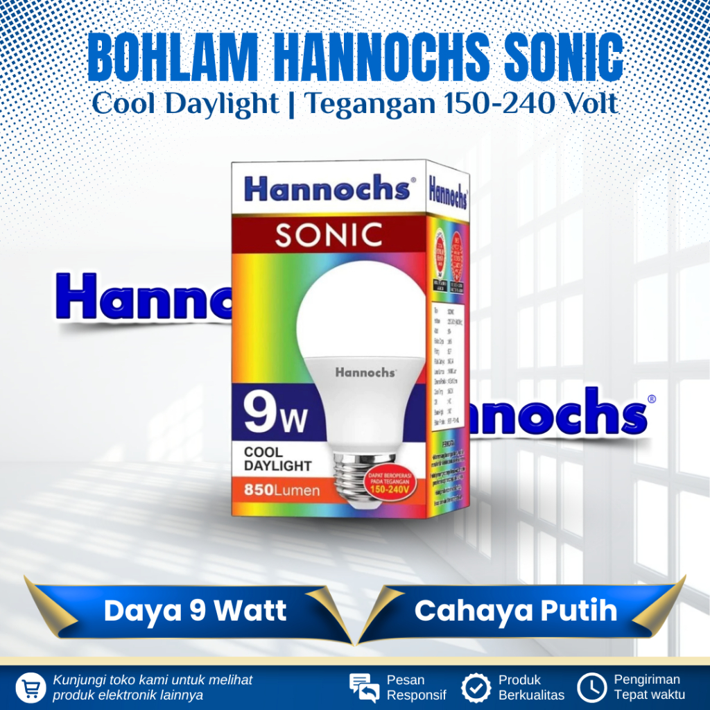 LAMPU LED HANNOCHS SONIC LED 9 WATT CAHAYA PUTIH LAMPU BOHLAM HANNOCHS 9 WATT COOL DAYLIGHT LED