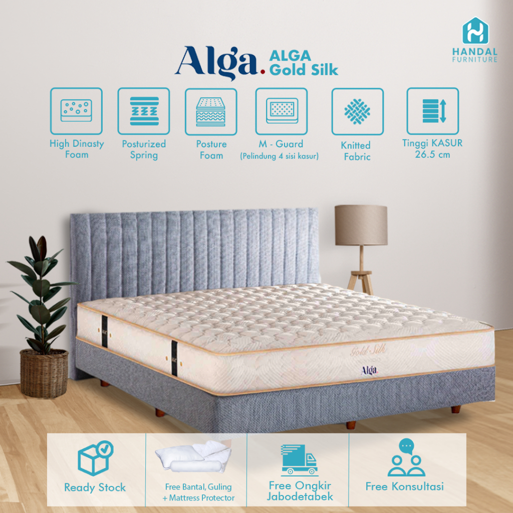 Kasur Springbed Alga Gold Silk 100x200, 120x200, 160x200, 180x200, 200x200,  Extra Firm Sangat Keras