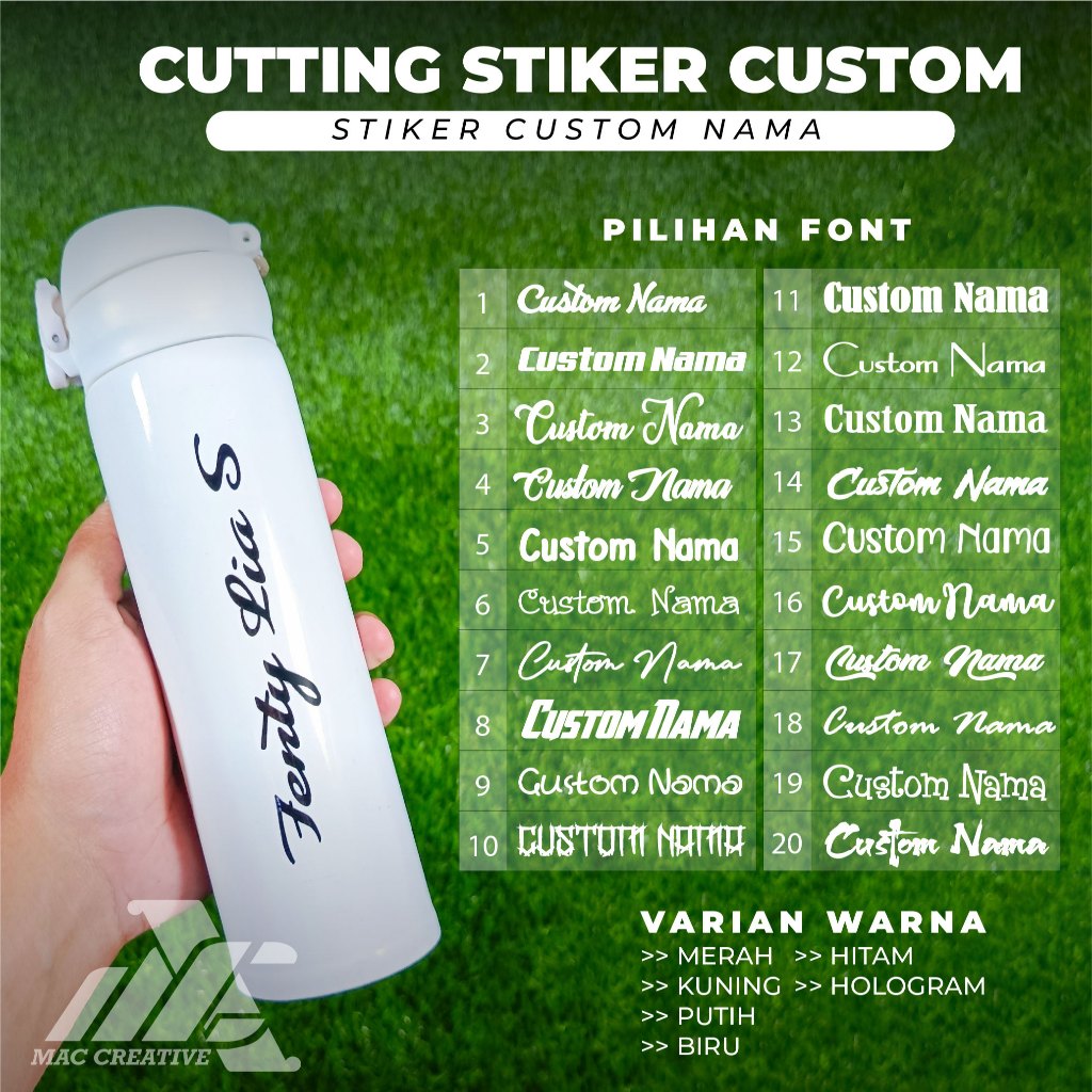 Stiker Custom Nama - Sticker Cutting Custom Nama Untuk Tumbler, Helm, Hp