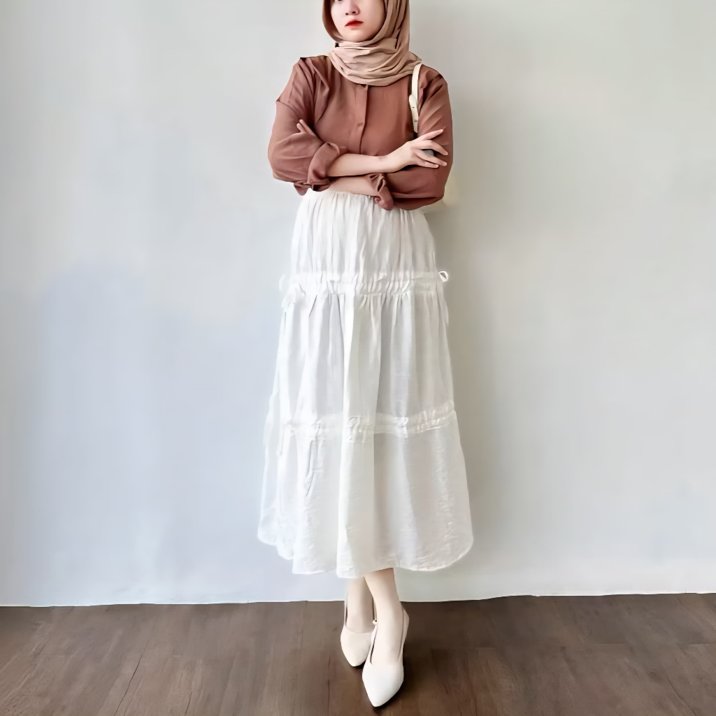 Hemat Ashela Skirt / Rok Serut Korea / Rok Kekinian / Rok Panjang