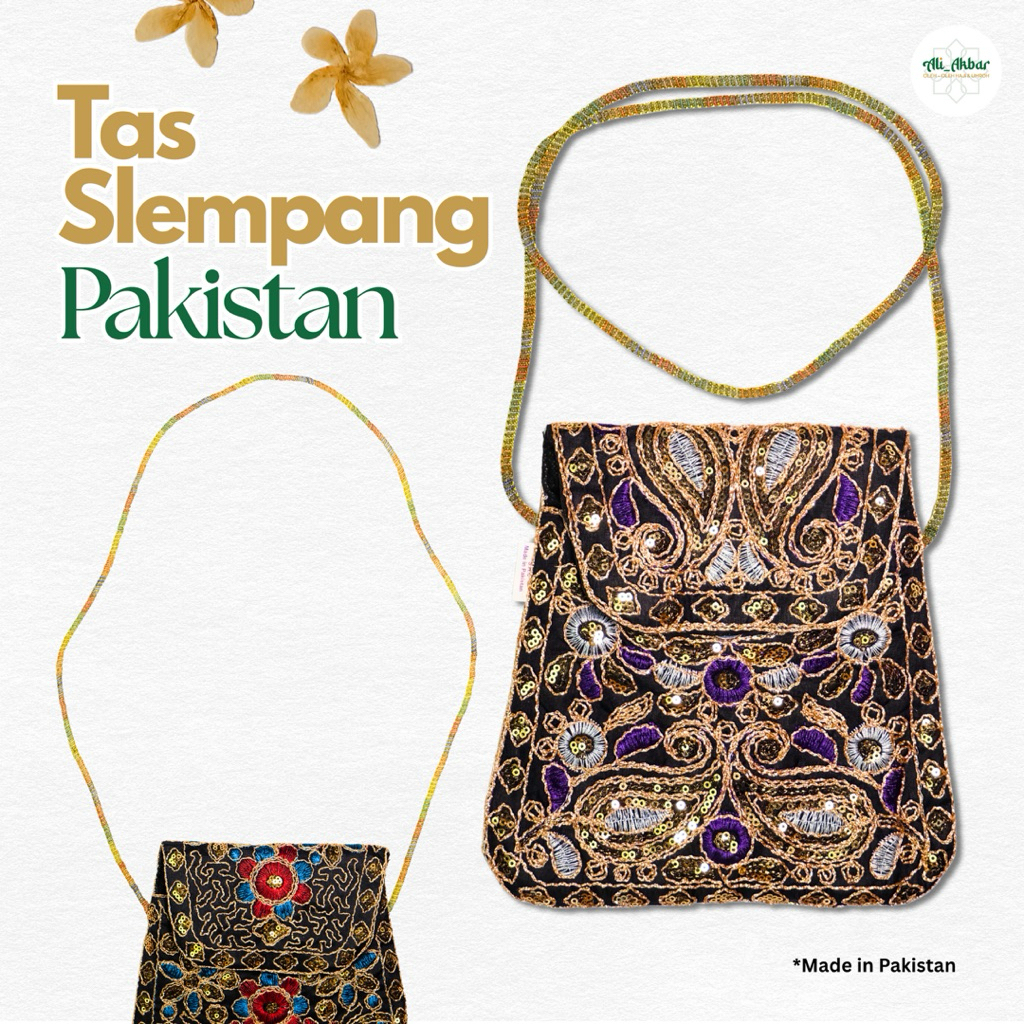 1 Pcs Tas Selempang Pakistan Bordir Payet 20x21 cm – Oleh-Oleh Tas Selempang Haji Umrah Etnik Manik
