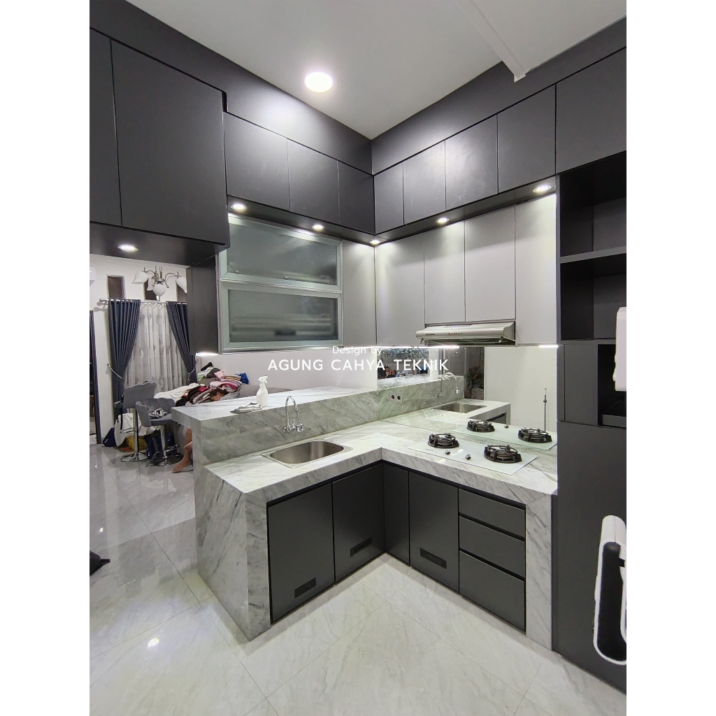 Kitchen Set Aluminium Custom Kabinet Atas Bawah Lemari Dapur Minimalis Double Layer