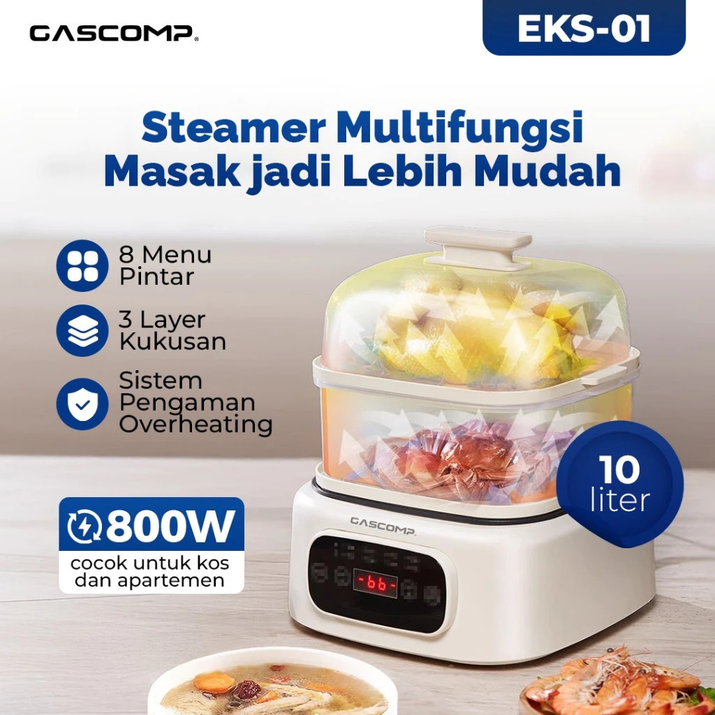 Electric Food Steamer 10L GASCOMP EKS-01 Multifungsi Alat Hotpot Rebus Kukus Panggang Penghangat Mak