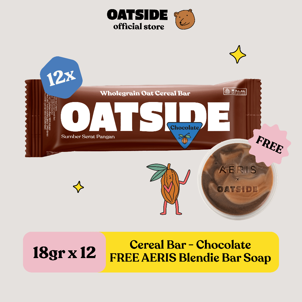 

OATSIDE Oat Cereal Bar Chocolate 18gr (12pcs) FREE AERIS Blendie Bar